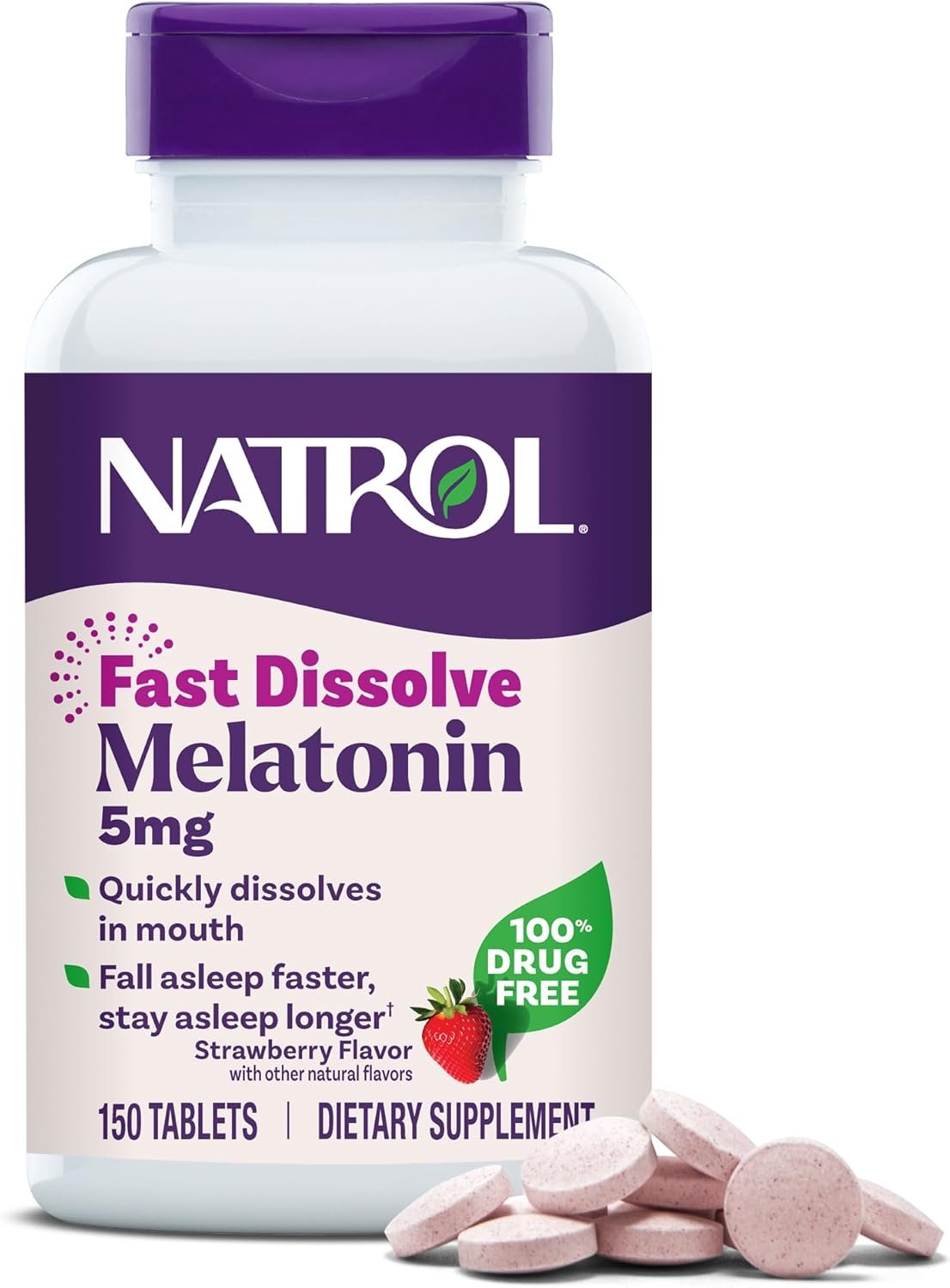 natrol melatonin 5mg fast dissolve tablets, sleep support supplements for adults, strawberry flavor, 150 tablets, up to 150 day supply natrol melatonin 5mg fast dissolve tablets, sleep support supplements for adults, strawberry flavor, 150 tablets, up to 150 day supply