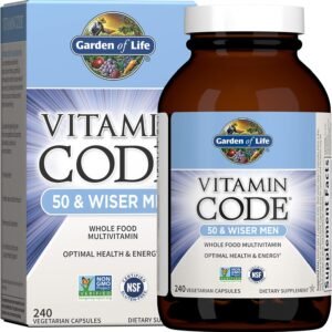 garden of life multivitamin for men vitamin code 50 & wiser men's raw whole food vitamin supplement with probiotics, vegetarian, 240 capsules