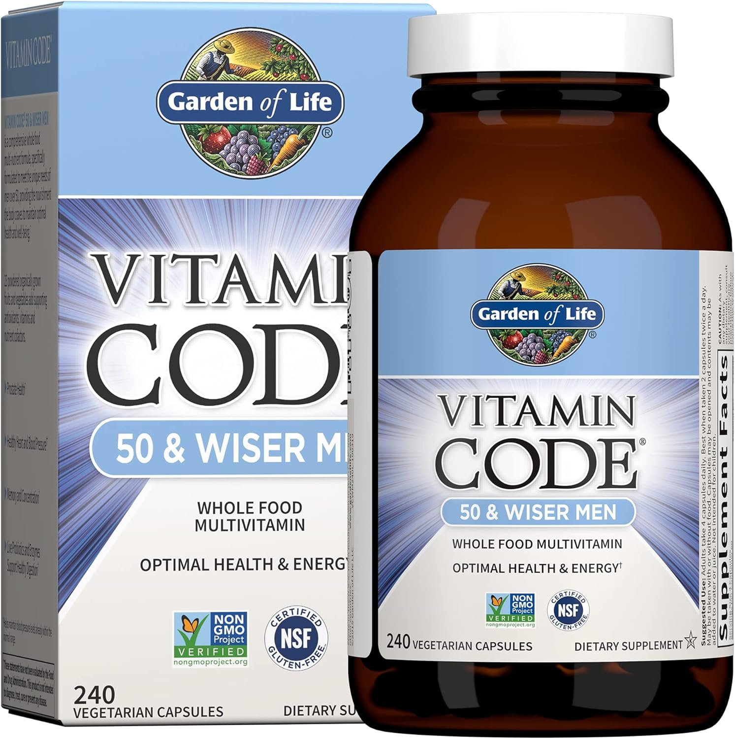 garden of life multivitamin for men vitamin code 50 & wiser men's raw whole food vitamin supplement with probiotics, vegetarian, 240 capsules garden of life multivitamin for men vitamin code 50 & wiser men's raw whole food vitamin supplement with probiotics, vegetarian, 240 capsules