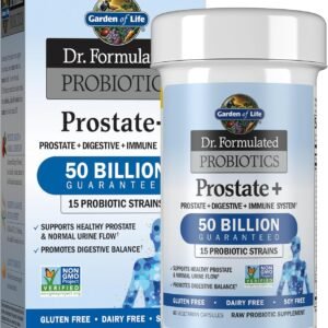 garden of life dr. formulated probiotics prostate+ acidophilus and probiotic supports healthy prostate and digestive balance shelf stable gluten, dairy, and soy free 60 vegetarian capsules