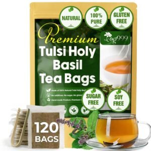 tog999, premium 120 holy basil leaf tea bags, 100% natural & pure holy basil leaves. loose leaf holy basil herbal tea. holy basil leaf tea. no sugar, no caffeine, no gluten, vegan.