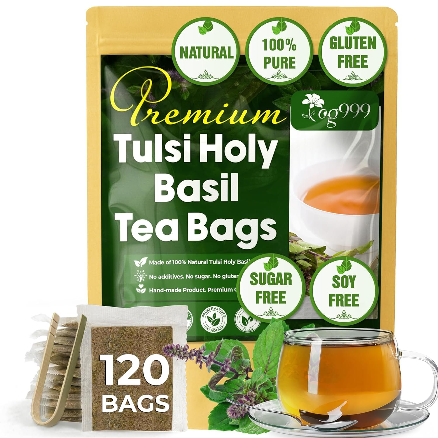 tog999, premium 120 holy basil leaf tea bags, 100% natural & pure holy basil leaves. loose leaf holy basil herbal tea. holy basil leaf tea. no sugar, no caffeine, no gluten, vegan. tog999, premium 120 holy basil leaf tea bags, 100% natural & pure holy basil leaves. loose leaf holy basil herbal tea. holy basil leaf tea. no sugar, no caffeine, no gluten, vegan.