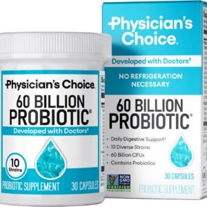 physician's choice probiotics 60 billion cfu 10 strains + organic prebiotics immune, digestive & gut health supports occasional constipation, diarrhea, gas & bloating for women & men 30ct