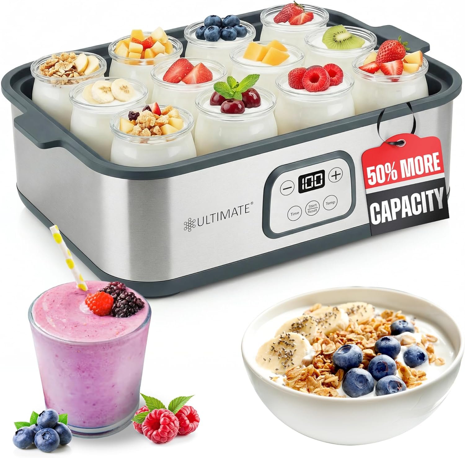 ultimate probiotic yogurt maker xl adjustable time & temperature control 50% more capacity with 12 x 6oz yogurt jars make trillions of probiotics for gut health ultimate lifetime warranty ultimate probiotic yogurt maker xl adjustable time & temperature control 50% more capacity with 12 x 6oz yogurt jars make trillions of probiotics for gut health ultimate lifetime warranty