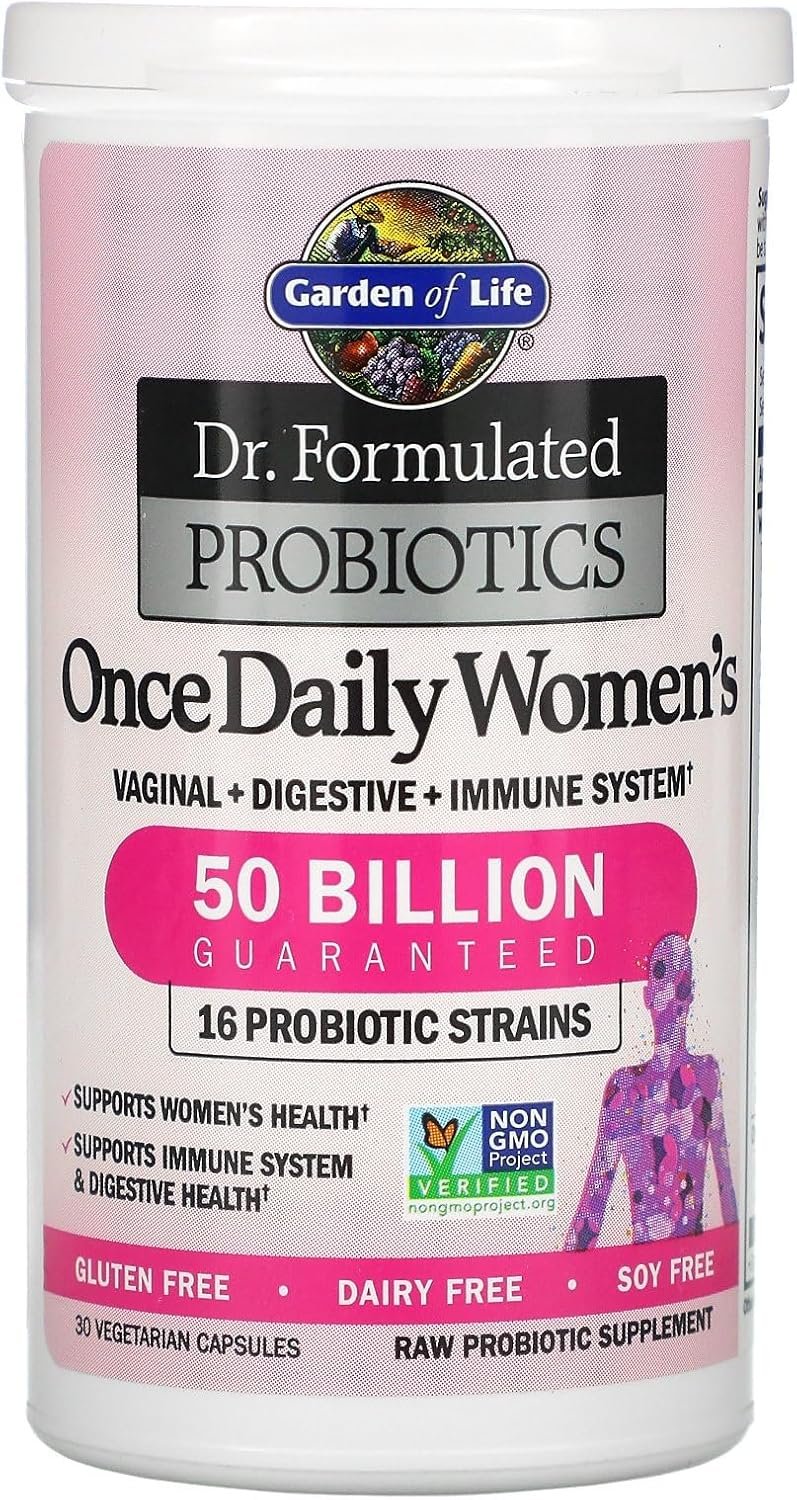 garden of life once daily dr. formulated probiotics for women 50 billion cfu 16 probiotic strains with organic prebiotics for digestive, vaginal & immune health, dairy free, shelf stable 30 capsules garden of life once daily dr. formulated probiotics for women 50 billion cfu 16 probiotic strains with organic prebiotics for digestive, vaginal & immune health, dairy free, shelf stable 30 capsules