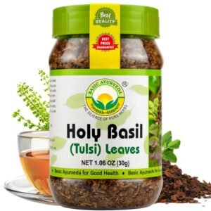 basic ayurveda holy basil (tulsi) leaves | 1.06 oz (30g) | pure dried tulsi leaves | natural ayurvedic herb for herbal tea, detox & daily wellness | non gmo, gluten free & vegan