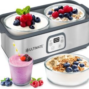 ultimate probiotic yogurt maker with adjustable time & temp control make trillions of live probiotics with two 1 quart containers for larger batches greek yogurt maker ultimate lifetime warranty