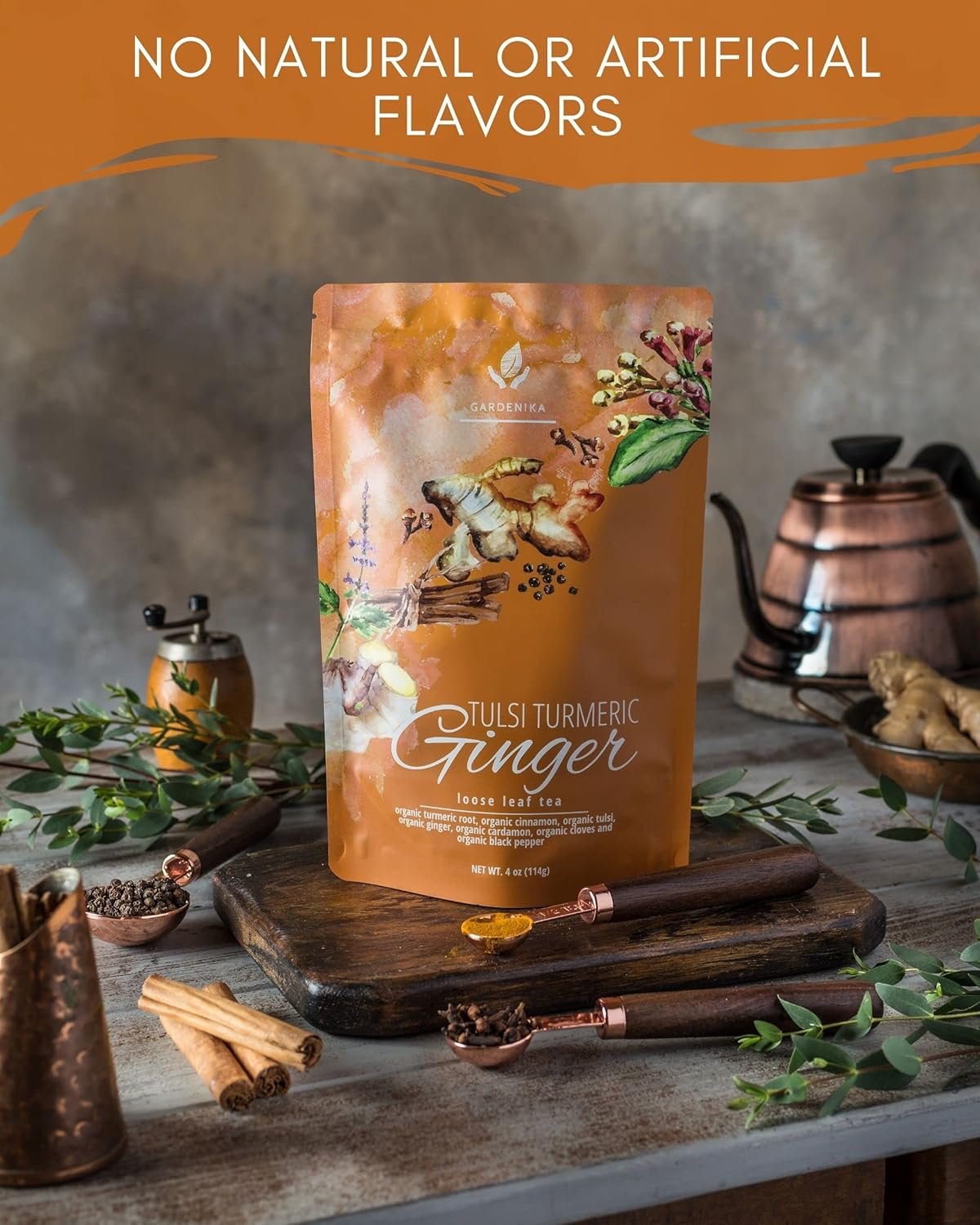 organic turmeric ginger tulsi chai tea | loose leaf | ayurvedic superfood blend | herbal and caffeine free | 55+ cups | ksa kosher | 4 oz organic turmeric ginger tulsi chai tea | loose leaf | ayurvedic superfood blend | herbal and caffeine free | 55+ cups | ksa kosher | 4 oz