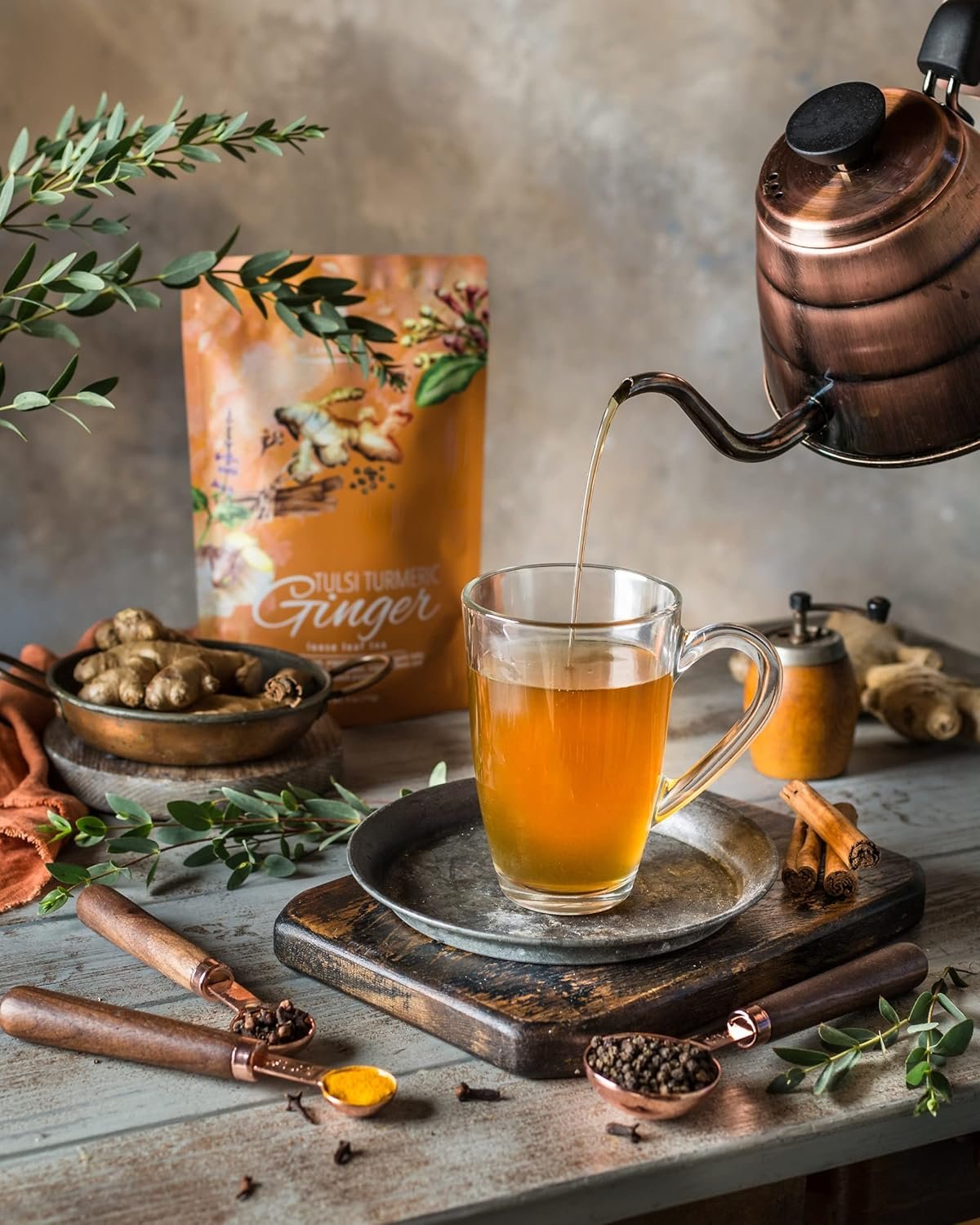 organic turmeric ginger tulsi chai tea | loose leaf | ayurvedic superfood blend | herbal and caffeine free | 55+ cups | ksa kosher | 4 oz organic turmeric ginger tulsi chai tea | loose leaf | ayurvedic superfood blend | herbal and caffeine free | 55+ cups | ksa kosher | 4 oz