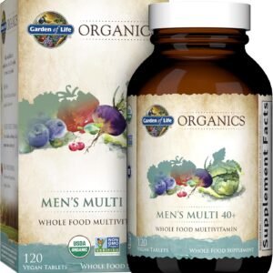 garden of life organics whole food multivitamin for men 40+ 120 tablets, vegan mens multi for health & well being certified organic whole food vitamins & minerals for men over 40 mens vitamins