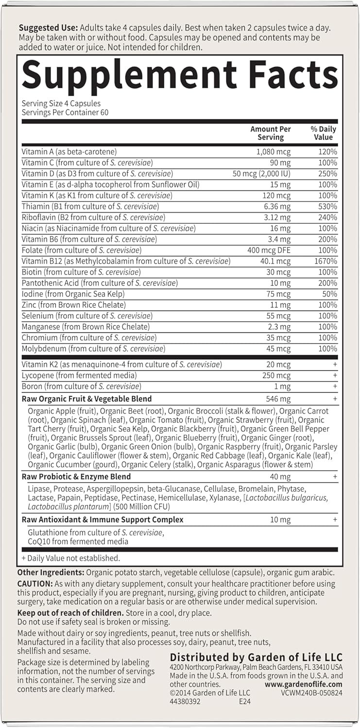 garden of life multivitamin for men vitamin code 50 & wiser men's raw whole food vitamin supplement with probiotics, vegetarian, 240 capsules garden of life multivitamin for men vitamin code 50 & wiser men's raw whole food vitamin supplement with probiotics, vegetarian, 240 capsules
