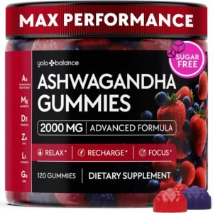 ashwagandha gummies – 120 count 2000 mg ashwagandha supplements with l theanine, gaba, magnesium, zinc & vitamin d3 – sugar free, vegan, non gmo–natural support for balance