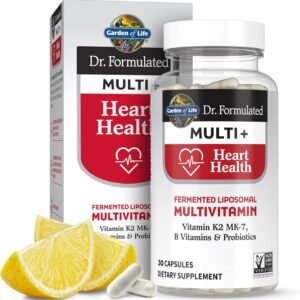 garden of life dr. formulated multi+ heart health fermented liposomal multivitamin + vitamin k2 mk 7, b vitamins & probiotics one a day for cardiovascular & blood vessel function, 30 capsules