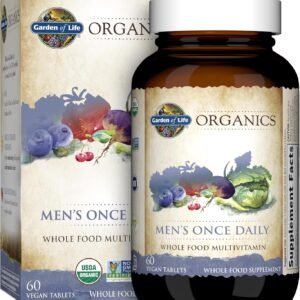garden of life once daily whole food multivitamin for men, organic mens vitamins & minerals, vitamin c, zinc, vegan, for health & well being, 60 tablets