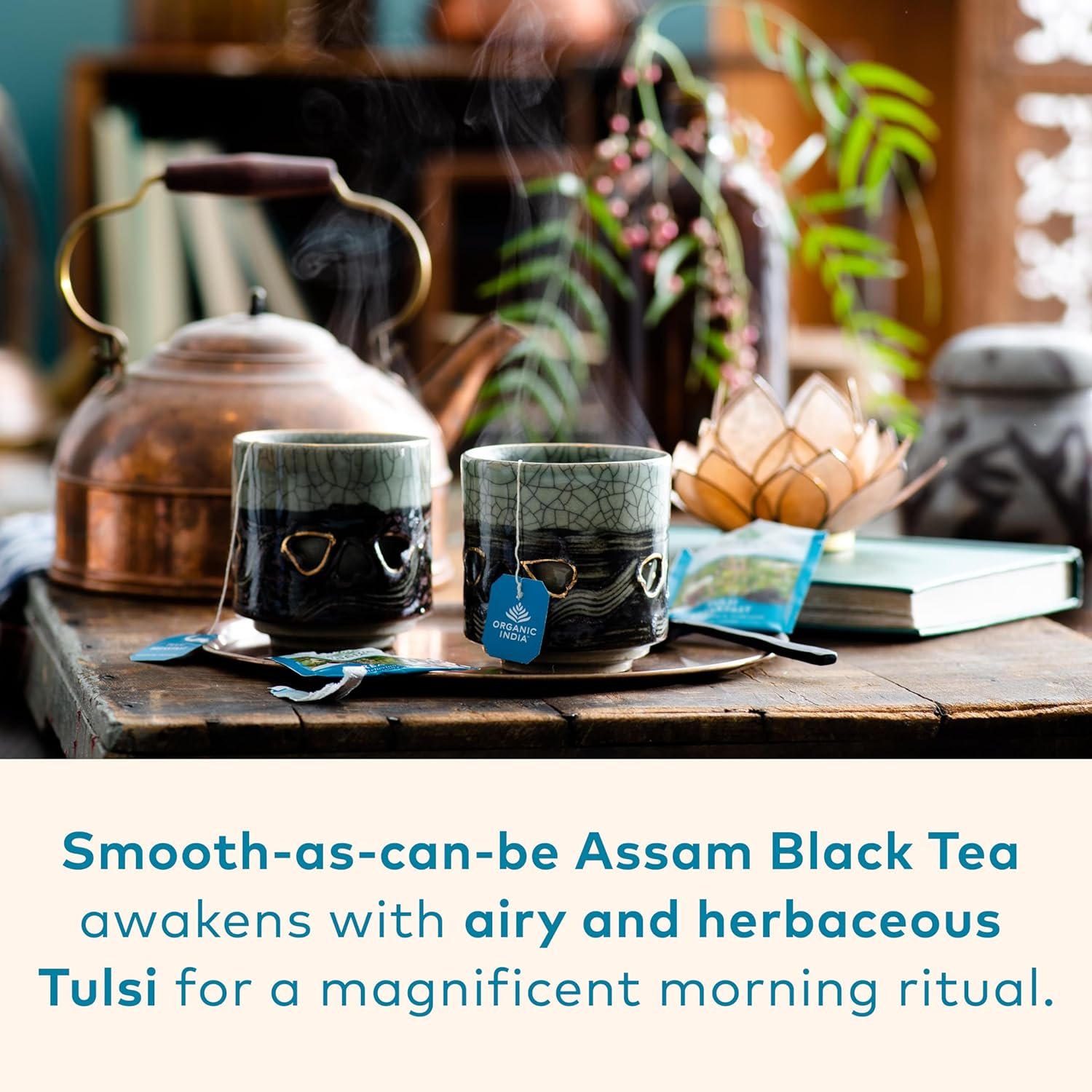 organic india tulsi breakfast herbal tea black tea, holy basil, relieve stress & energize, immune support, adaptogen vegan, usda certified organic, non gmo, caffeinated 18 infusion bags, 6 pack organic india tulsi breakfast herbal tea black tea, holy basil, relieve stress & energize, immune support, adaptogen vegan, usda certified organic, non gmo, caffeinated 18 infusion bags, 6 pack