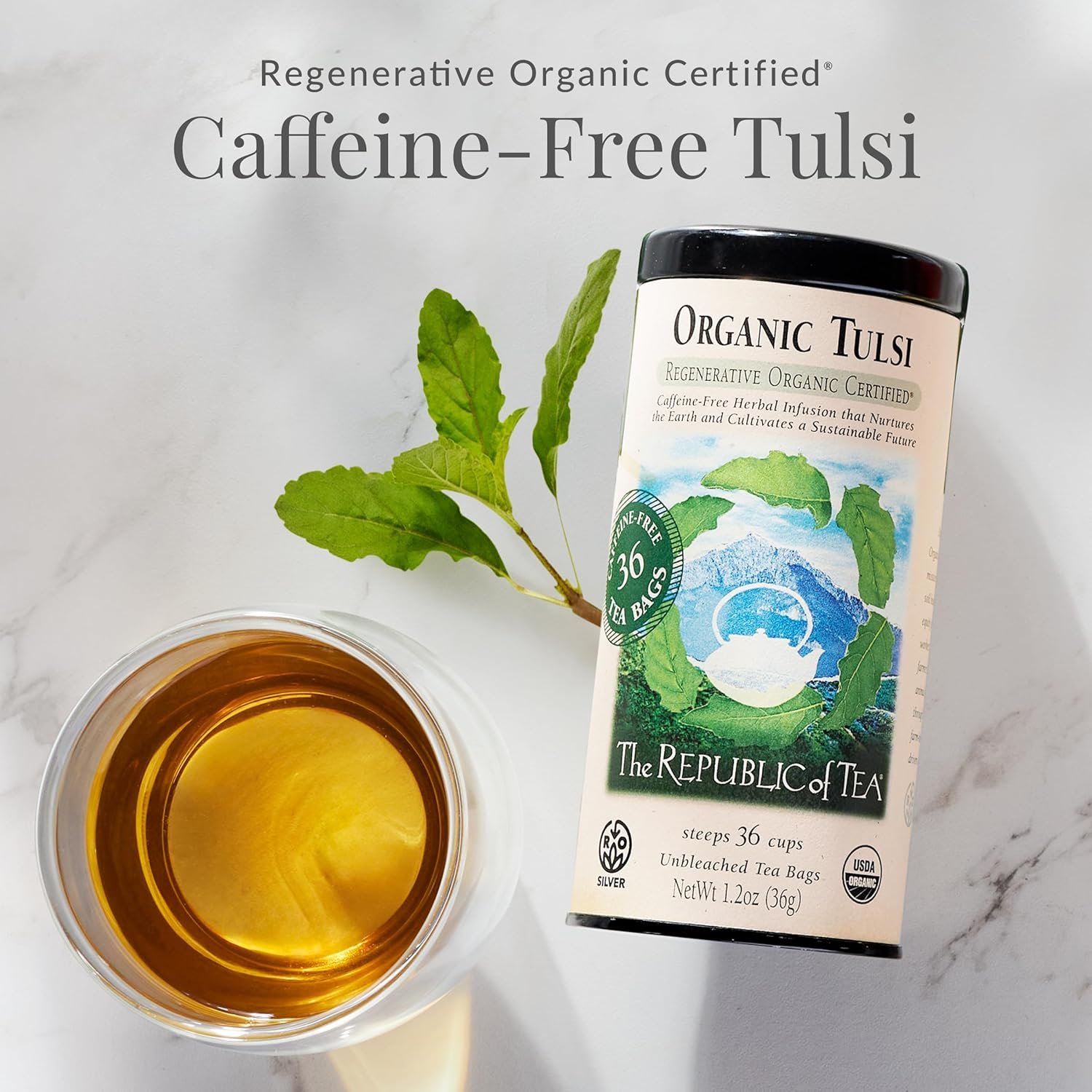 the republic of tea – organic tulsi, 36 caffeine free herbal tea bags, regenerative organic certified the republic of tea – organic tulsi, 36 caffeine free herbal tea bags, regenerative organic certified