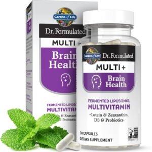 garden of life dr formulated multi+ brain health, fermented liposomal multivitamin + lutein & zeaxanthin, vitamin d3 & probiotics memory & focus support, digestive & immune health, 30 capsules