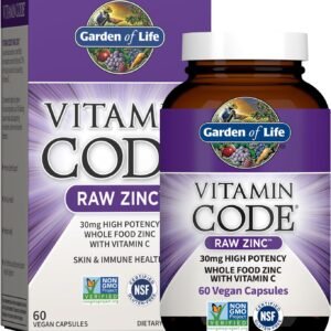 garden of life zinc supplements 30mg high potency raw zinc and vitamin c multimineral supplement, vitamin code vitamins trace minerals & probiotics for skin health & immune support, 60 vegan capsules