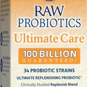 garden of life raw probiotics for women and men with digestive enzymes, 100 billion cfu, clinically studied strains, shelf stable, 30 capsules