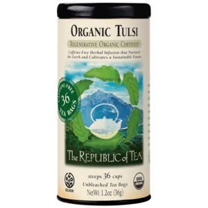 the republic of tea – organic tulsi, 36 caffeine free herbal tea bags, regenerative organic certified
