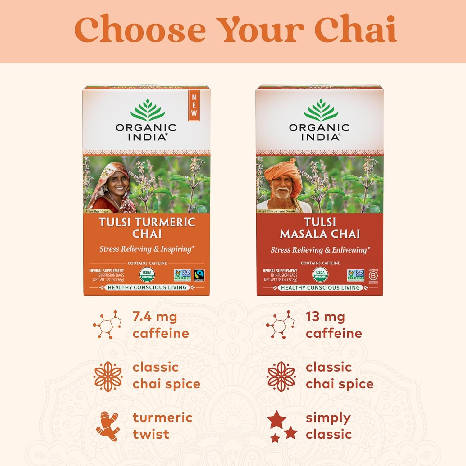organic india tulsi turmeric chai tea herbal tea bags with caffeine, ginger root, cinnamon, holy basil, stress relieving and energizing, immune support, helps digestion 18 count, pack of 3 organic india tulsi turmeric chai tea herbal tea bags with caffeine, ginger root, cinnamon, holy basil, stress relieving and energizing, immune support, helps digestion 18 count, pack of 3