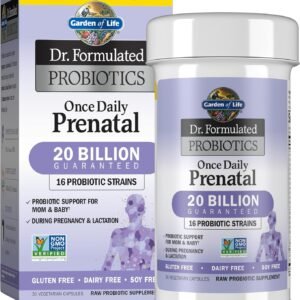 garden of life dr. formulated probiotics once daily prenatal acidophilus and bifidobacteria probiotic support for mom and baby – shelf stable gluten, dairy, and soy free 30 vegetarian capsules