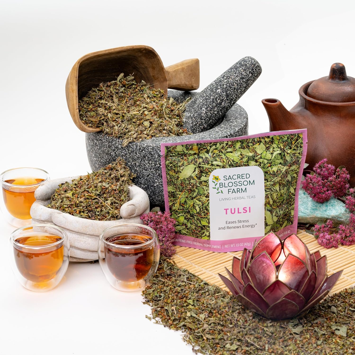 tulsi herbal tea (holy basil) | sacred blossom farm | 1.7 oz. loose leaf | ease stress renew enaergy* | minimally processed wisconsin grown medicinal herbs | caffeine free | handmade in usa tulsi herbal tea (holy basil) | sacred blossom farm | 1.7 oz. loose leaf | ease stress renew enaergy* | minimally processed wisconsin grown medicinal herbs | caffeine free | handmade in usa