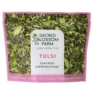 tulsi herbal tea (holy basil) | sacred blossom farm | 1.7 oz. loose leaf | ease stress renew enaergy* | minimally processed wisconsin grown medicinal herbs | caffeine free | handmade in usa
