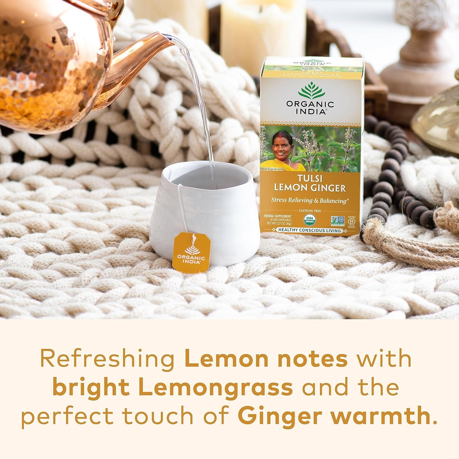 organic india tulsi lemon ginger herbal tea stress relieving & reviving, immune support, aids digestion, vegan, usda certified organic, non gmo, caffeine free 18 infusion bags, 3 pack organic india tulsi lemon ginger herbal tea stress relieving & reviving, immune support, aids digestion, vegan, usda certified organic, non gmo, caffeine free 18 infusion bags, 3 pack