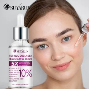 suyarun retinol resveratrol facial serum, organic brightening moisturizer, reduces wrinkles & dark spots.